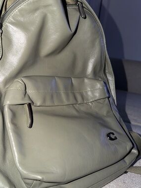 Coach Olive Green Canvas Tote with Leather Patch